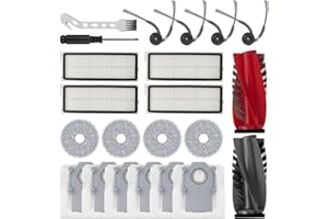 WALNTEC 22PCS Replacement Part Kits for Roborock Qrevo Curve Edge P20 Pro Vacuum Cleaner-1 Dual Main Roller Brush 4 Side Brush 4 HEPA Filter 4 Mop Pad 6 Dust Bag 1 Cleaning Brush 1 Screwdriver
