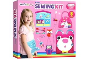 Kruft in Joy My First Sewing Kit Fun Felt Craft for Kids-8 Easy DIY Project twiggle Stuffed Animal Doll Plush Pillow Bag Charms Unicorn Mermaid Bear Fox Owl,Learn to Sew Embroidery Gift for Girl 5 12
