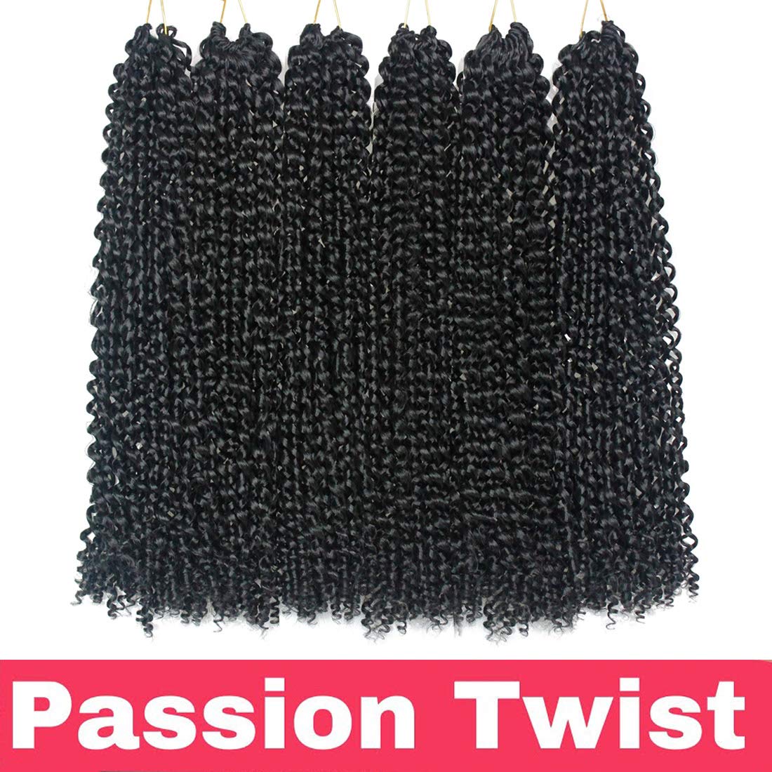 18 inch Passion Twist Crochet Hair 6 packs/lot Water Wave Crochet Braiding Hair Long Bohemian Hair for Passion Twist Pre Looped Synthetic Natural Hair Extensions Soft Lightweight (1B#)