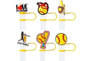 BULKITEM 6Pcs Softball Straw Cover Cap for Stanley Cup Accessories, 10mm Cute Black Drinking Straw Topper for 40oz 30oz Stanley Tumbler, Dust-Proof Reusable Straw Tips Valentines Decor Gifts for Women