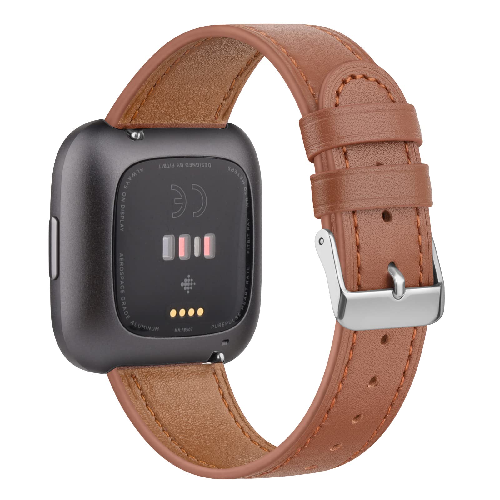 AK Leather Strap Compatible with Fitbit Versa 2/Versa/Versa Lite for Women Men - Classic Replacement Band (Brown)