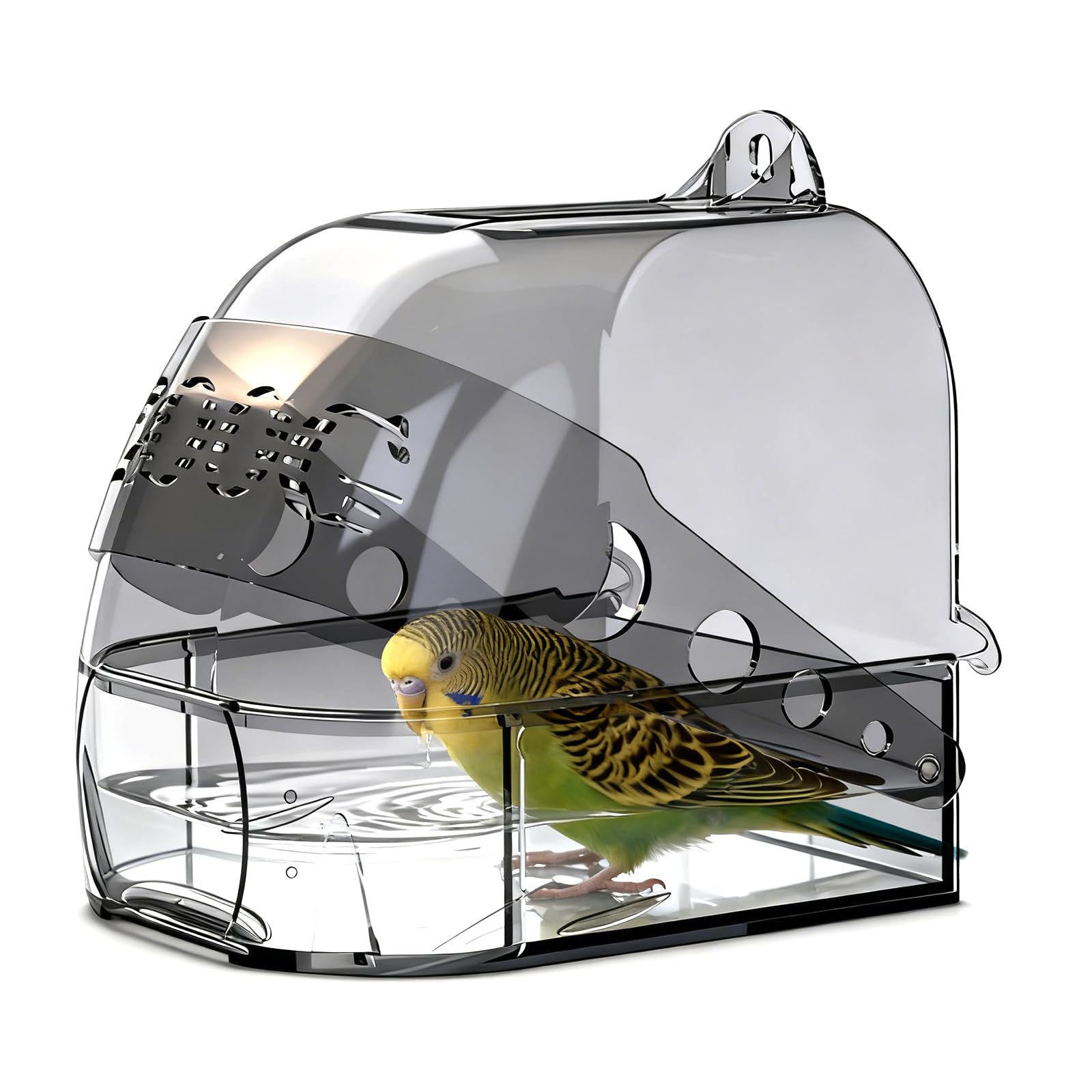 Friendship Bird Bath for Cage, Upgraded Version Budgie Bath Transparent Parrot Bath Hanging Bird Bath 15.5 * 15.3 * 13 cm