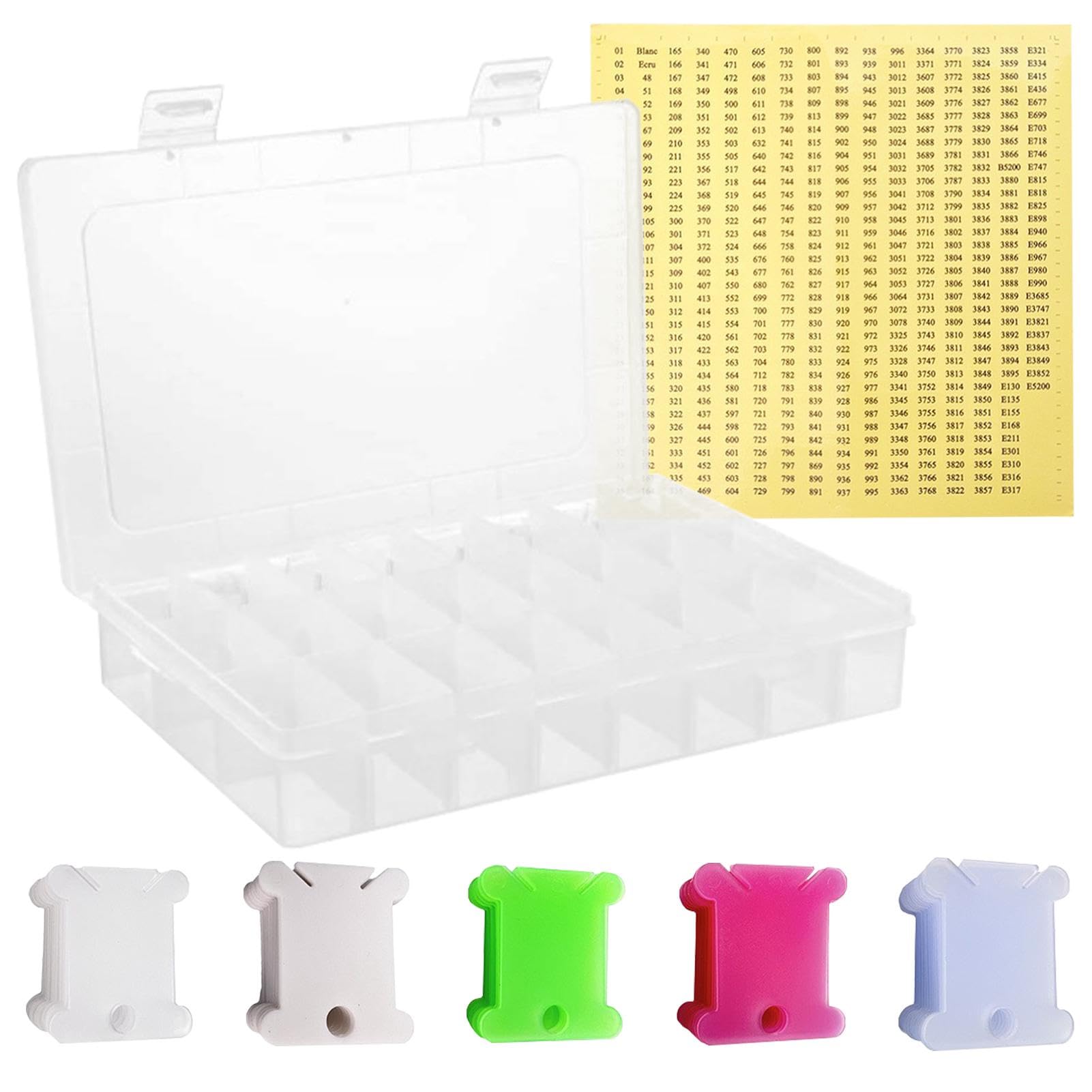 Tongdejing 150 Pcs Plastic Floss Bobbins Set,Embroidery Floss Cross Stitch Organizer with 24-Grid Box and Number Stickers for Embroidery Cross Stitch and Cotton Thread Sewing Storage(size:150 pcs)