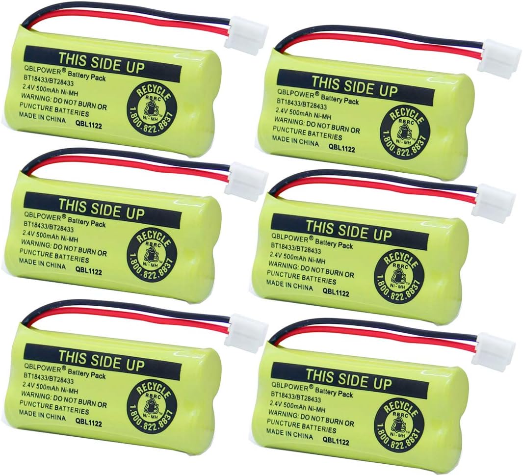 QBLPOWER BT18433 BT28433 BT184342 BT284342 BT-1011 Phone Battery Compatible with AT&T Vtech CL80109 CS6209 TL90078 BT-8300 BATT-6010 Uniden BT-1018 BT-1022 CS6219 CS6229 DS6301 DS6151 DS6101(6 Pack)