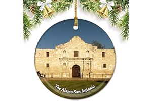 UMSUFA USA America The Alamo San Antonio Christmas Ornaments for Tree Ceramic Pendant Double Sided Ornament Decor Xmas Gifts Porcelain Travel Souvenirs