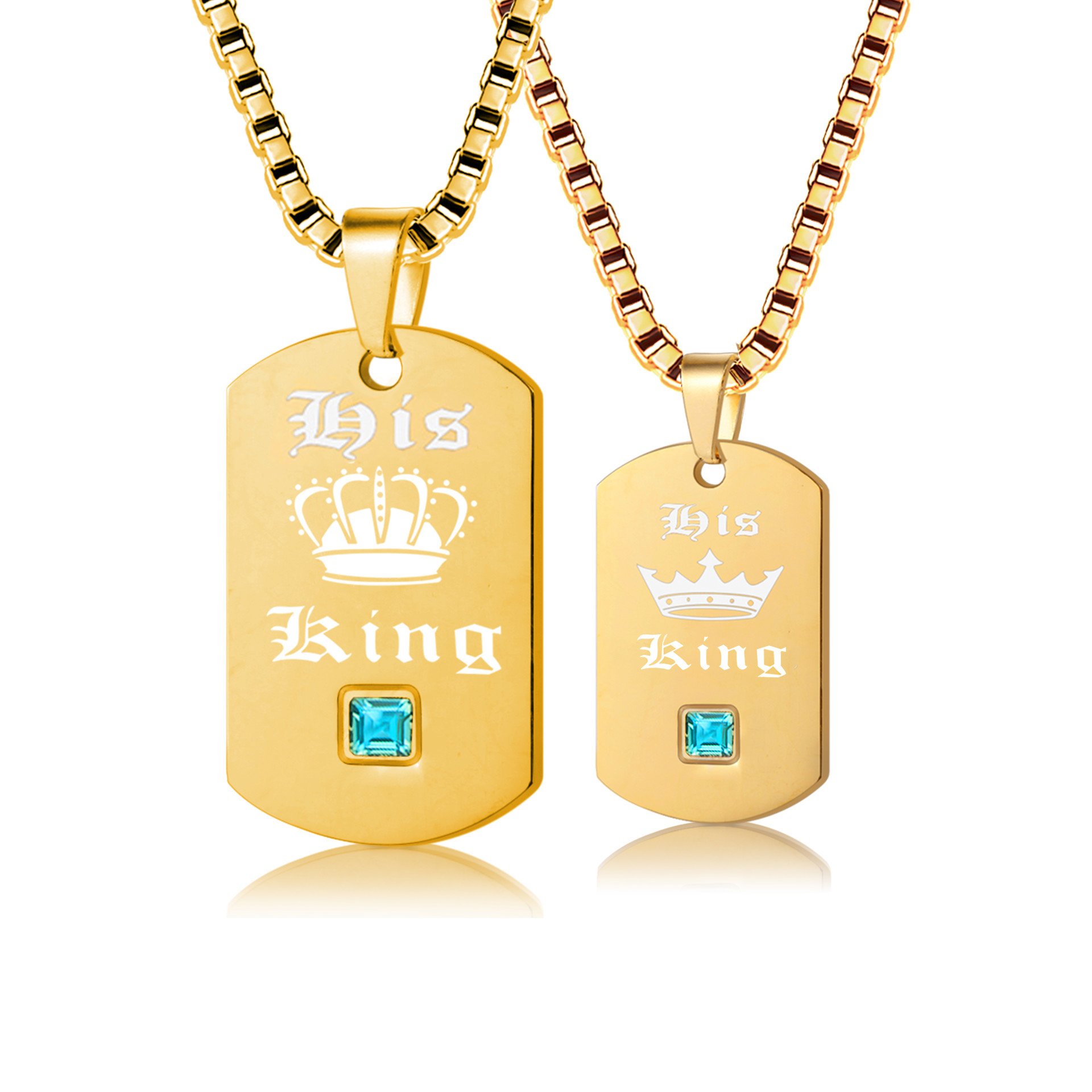 Uloveido 2 pcs Gay Pride Necklaces Set for Men and Women - Dog Tag Gold Titanium Stainless Steel Box Chain Necklaces with Charm Pendants His King SN127