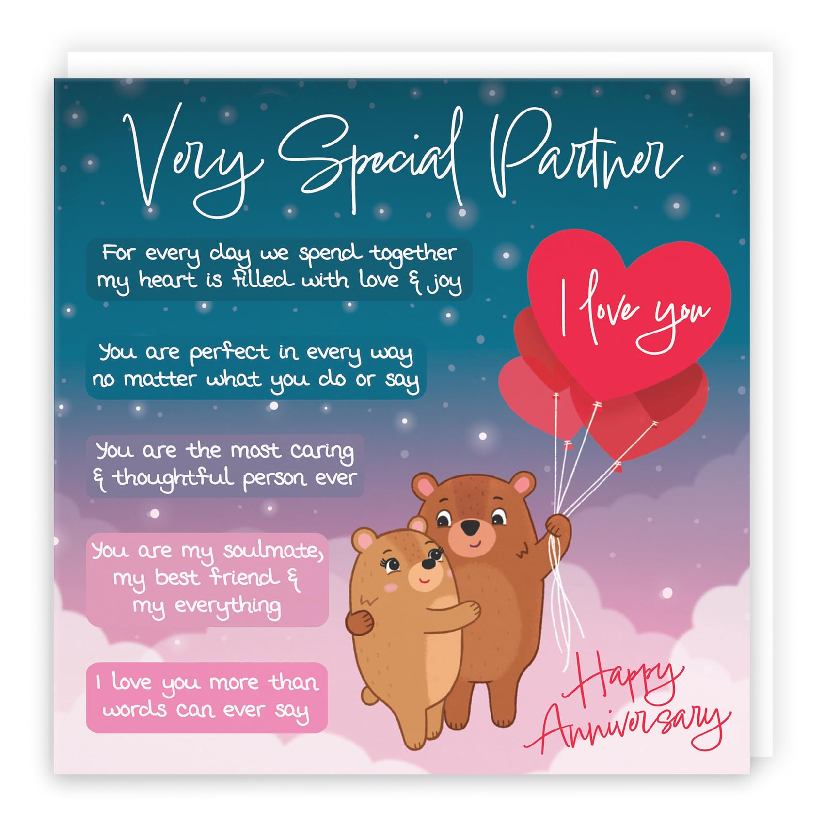 Hunts England - Partner Anniversary Card - Starry Night - Cute Bears - Luxury Verse Anniversary Card For Partner - Cute Poem Partner Anniversary Card - Romantic Happy Anniversary Partner Card