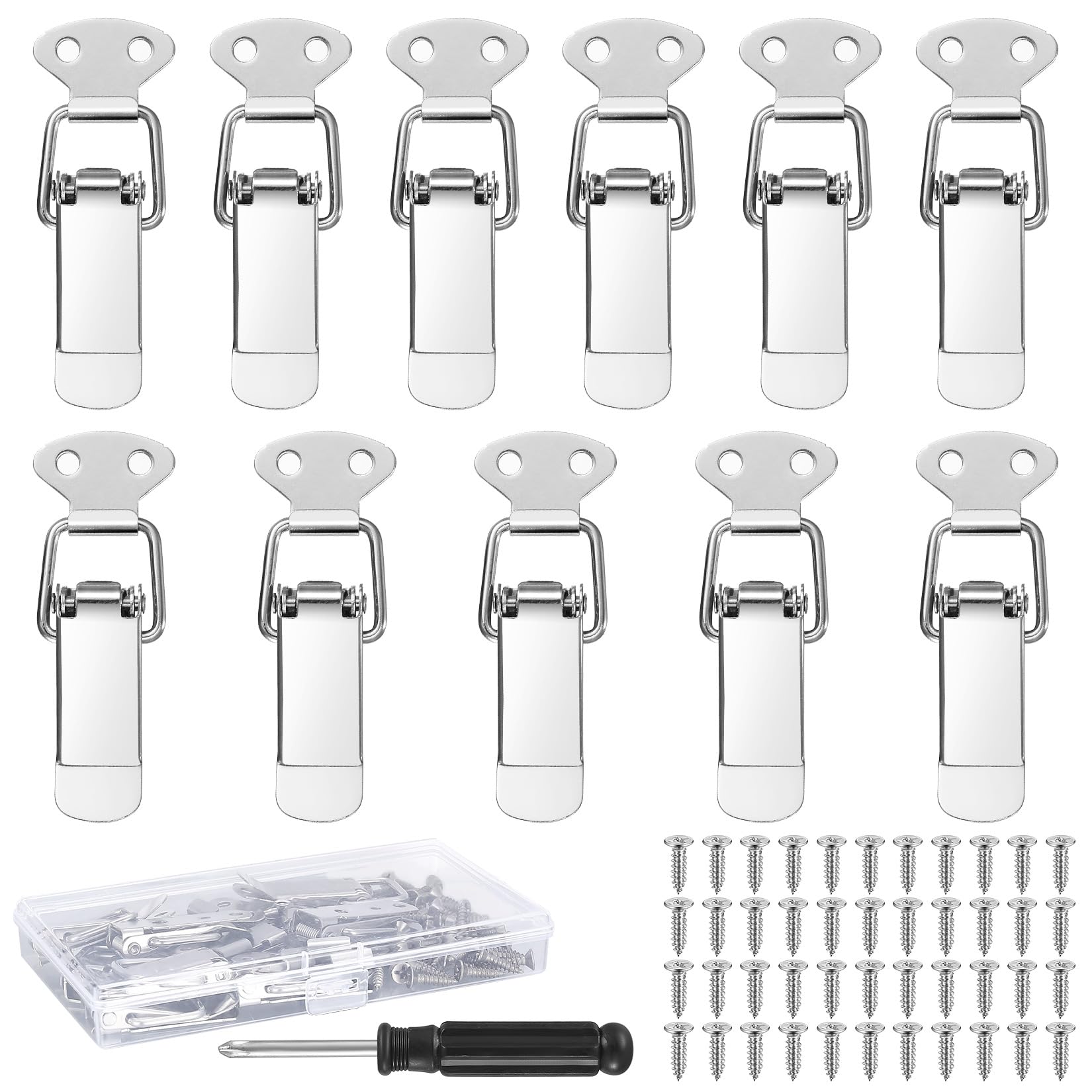 11 Pcs Spring Loaded Toggle Latches, Stainless Steel Toggle Latches and Catches, Tension Clasp, Spring Latch Catch Toggle Hasp, Cabinet Locks Latch for Toolbox Buckle Window Drawer Chest Case