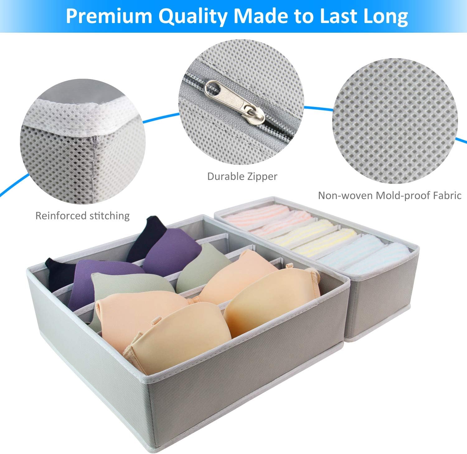 4 Pcs Foldable Drawer Organizer, GOGOODA Desk Closet Organizer and Storage Drawer Organizer for Underwear Bra Socks(Grey): Home Improvement