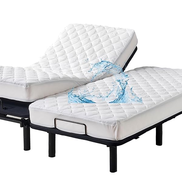 WATERPROOF QUILTED SPLIT KING MATTRESS PROTECTOR PAD FOR ADJUSTABLE BED NOISELESS FITTED MATTRESS COVER SOFT PADDED TOPPER WITH UP TO 16 DEEP POCKET