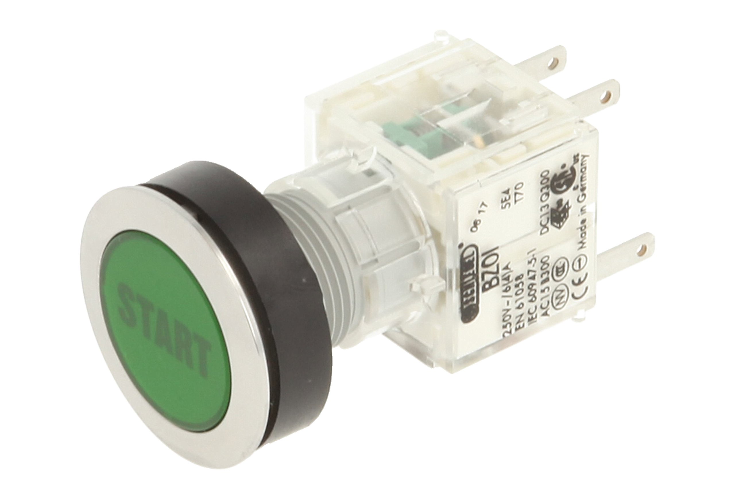 Schlegel 23.000.655 Push Button Stainless Steel, Green Button Cap, Name Plate Start, Push Contact Sensor 1 Opener/1 NO Contact