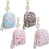 AIBFRID 4Pcs Mini Backpack Keychain,Cute Cosmetic Bag for Women,PU Leather Makeup Bag Key Pocket Lipstick Bag Card Holder Data Cable Organizer Zipper Pouch (Flamingo gifts)