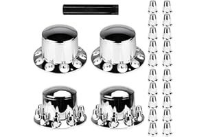 Aeagle Dome Rear Axle Cover Combo Kits for Semi Truck Hubs w/Screw-On 33mm Lug Nut, ABS Plastic Chrome Plated, 10 Hole Removable Caps, 4Pcs