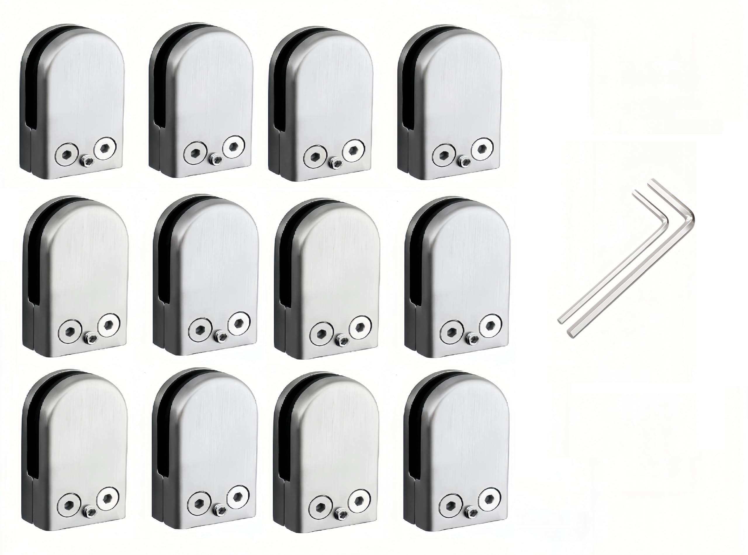 4/8/12 pcs Glass Clamps, 6-8-10-12mm Mounting Brackets Round Glass Clips Holder 304 Stainless Steel Bracket Flat Back for Balustrade Staircase Handrail(12pcs(6-8mm))