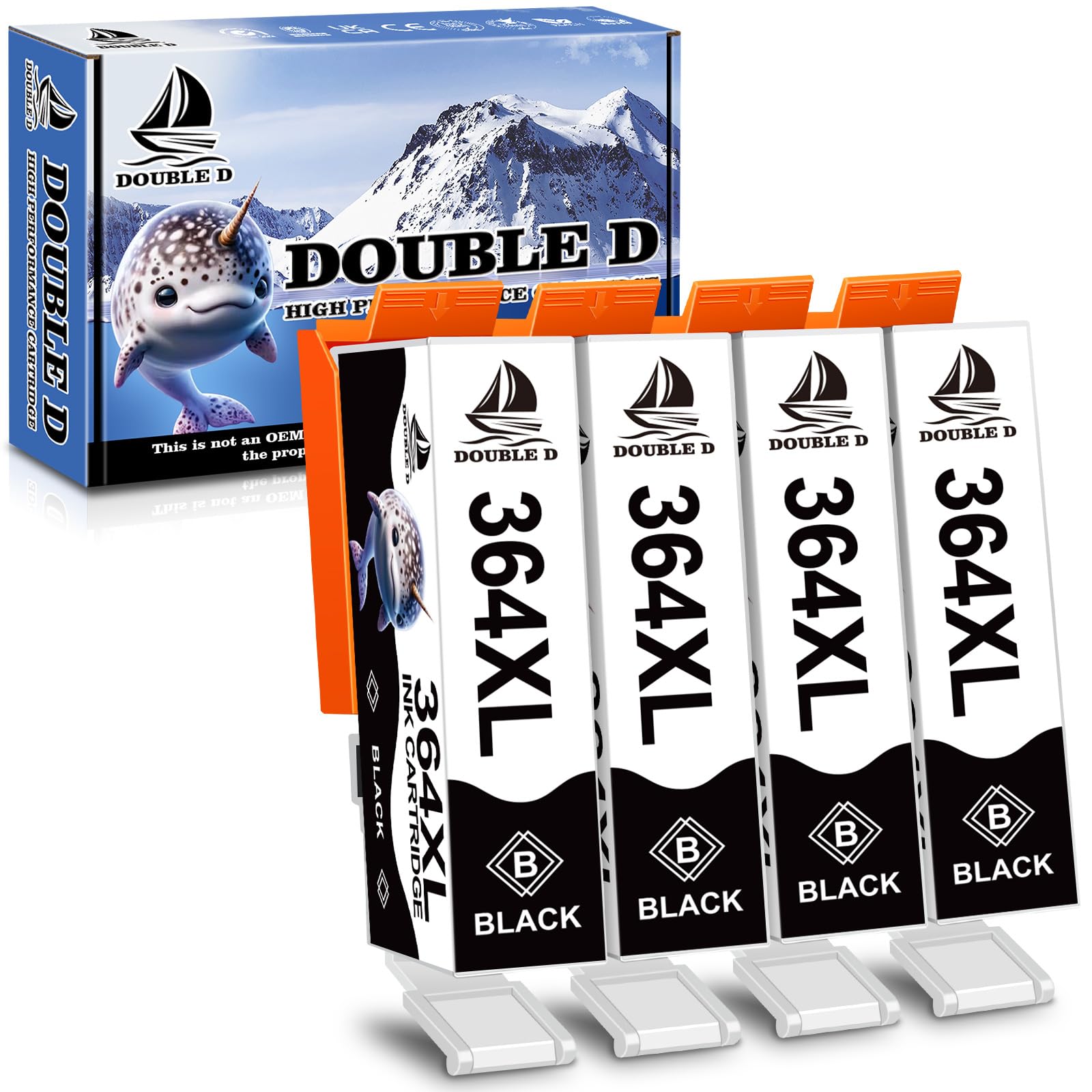 DOUBLE D 364XL Black Ink Cartridges Replacement for HP 364 Ink Work for HP Photosmart 5510 5520 5522 6520 7510 B010a B8550 C5370 C5388 C6324, Officejet 4620, Deskjet 3070A (4 x 364 Black)