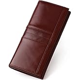 SCHLATUM Slim Wallets for Women RFID Blocking Long Ladies Wallet Bifold Womens Leather Wallet with Coin Pocket ID Window, Coffee
