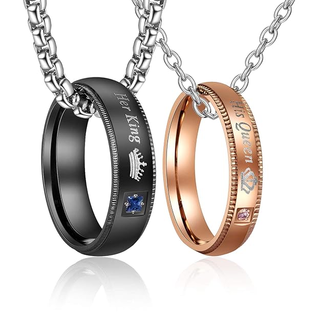 Gkmamrg EIN Paar Damen Herren Pärchen Armbänder, Edelstahl Panzerarmband mit Gravur His Queen und Her King Rosegold schwarz S