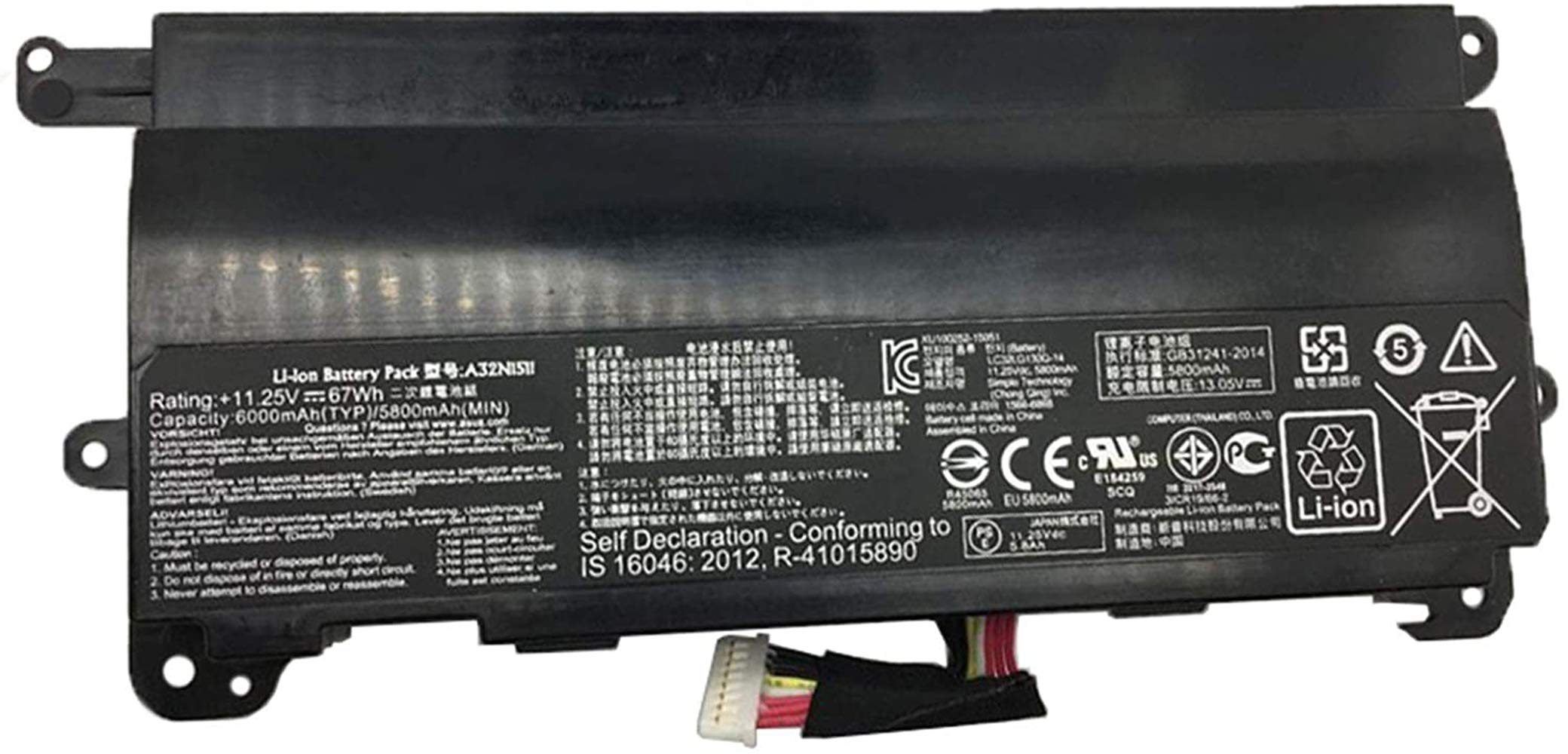 ASKC A32N1511 Laptop Battery for ASUS ROG G752 G752V G752VL G752VT G752VM G752VY G752VS GFX72J GFX72VT6700 G752VL-BHI7N32 Series A32LM9H 0B110-00370000 67Wh