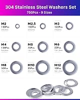 ANVINKU 750 Pcs Stainless Steel Washers Assorted 9 Sizes M2-M12 view 2