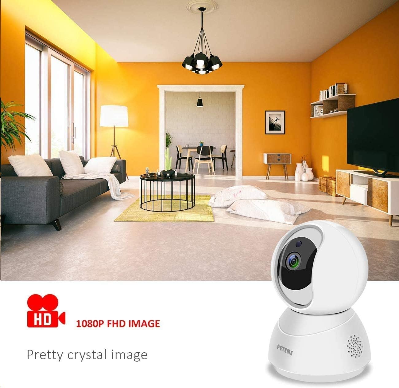 Baby Monitor, Peteme 1080P WiFi Baby Monitor with Camera and Audio 2-Way Audio with Night Vision Cloud Service Available Security Camera Compatible with iOS/Android: Camera & Photo