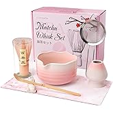 ECOLEMON Pink Matcha Set, 7-Pcs Matcha Kit with Matcha Bowl with Spout (18OZ) & Macha Whisk and Holder, Valentines Day Gifts for Her, Cute Matcha Gifts Set for Women Girlfriend Birthday Valentines Day