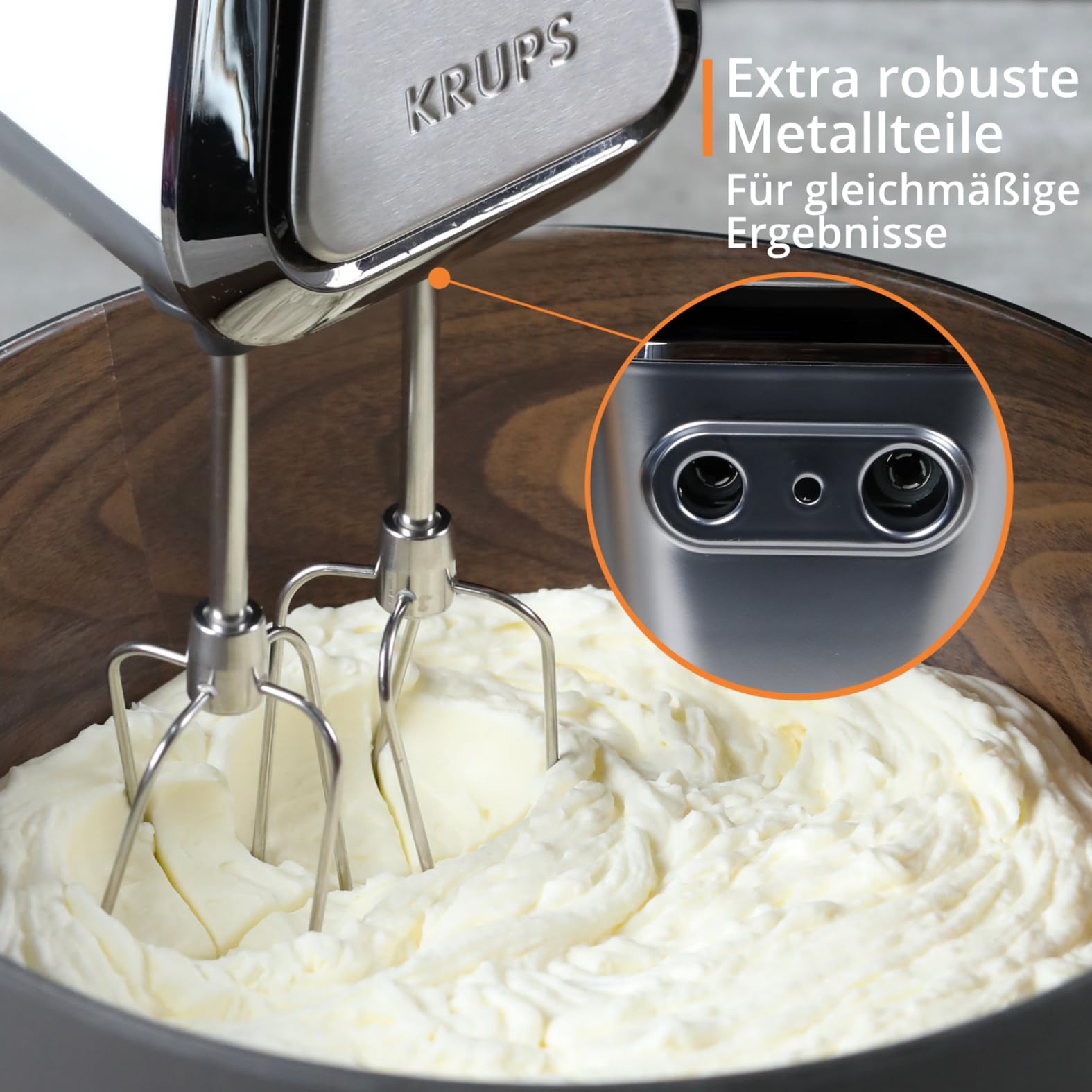Krups 3 Mix 9000 Handmixer, 750 Watt, Geschwindigkeitsregler, Turbomodus, ergonomischer Griff, Handrührgerät inkl. Schneebesen, Knethaken, Pürierstab-Aufsatz, Messbecher, weiß/silber, GN9121 5