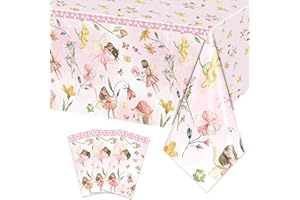 XUELIREN 3PCS Fairy Party Tablecloth for Girls 1st 2rd First Birthday Fairies Enchanted Themed Baby Shower Party Decorations Garden Flower Table Cover-54x108IN