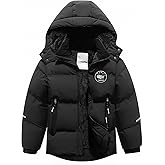 BYLESIN Kids Boy's Winter Coat Fleece Lined Waterproof Jacket Puffy Cotton Coat Thick Hooded Down Outdoor Coats