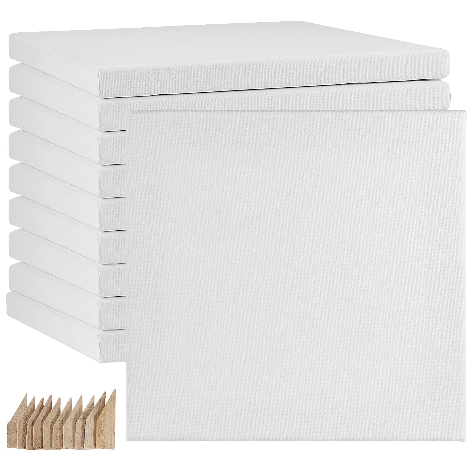 HAKZEON 10 Pack 20 x 20 cm Stretched Blank Square Canvas, Artist Canvas Frame Stretcher with 80 Tightening Keys, White Stretched Canvases for Acrylic Painting, Oil Painting, Wet and Dry Art Media