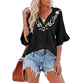 Womens Summer Tops 3 4 Sleeve Women Blouses Casual Boho Top Spring Floral Short Sleeve Shirts Vacation