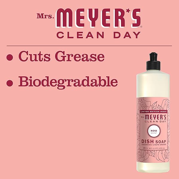 MRS. MEYER’S CLEAN DAY LIQUID DISH SOAP, ROSE, 16 FL. OZ