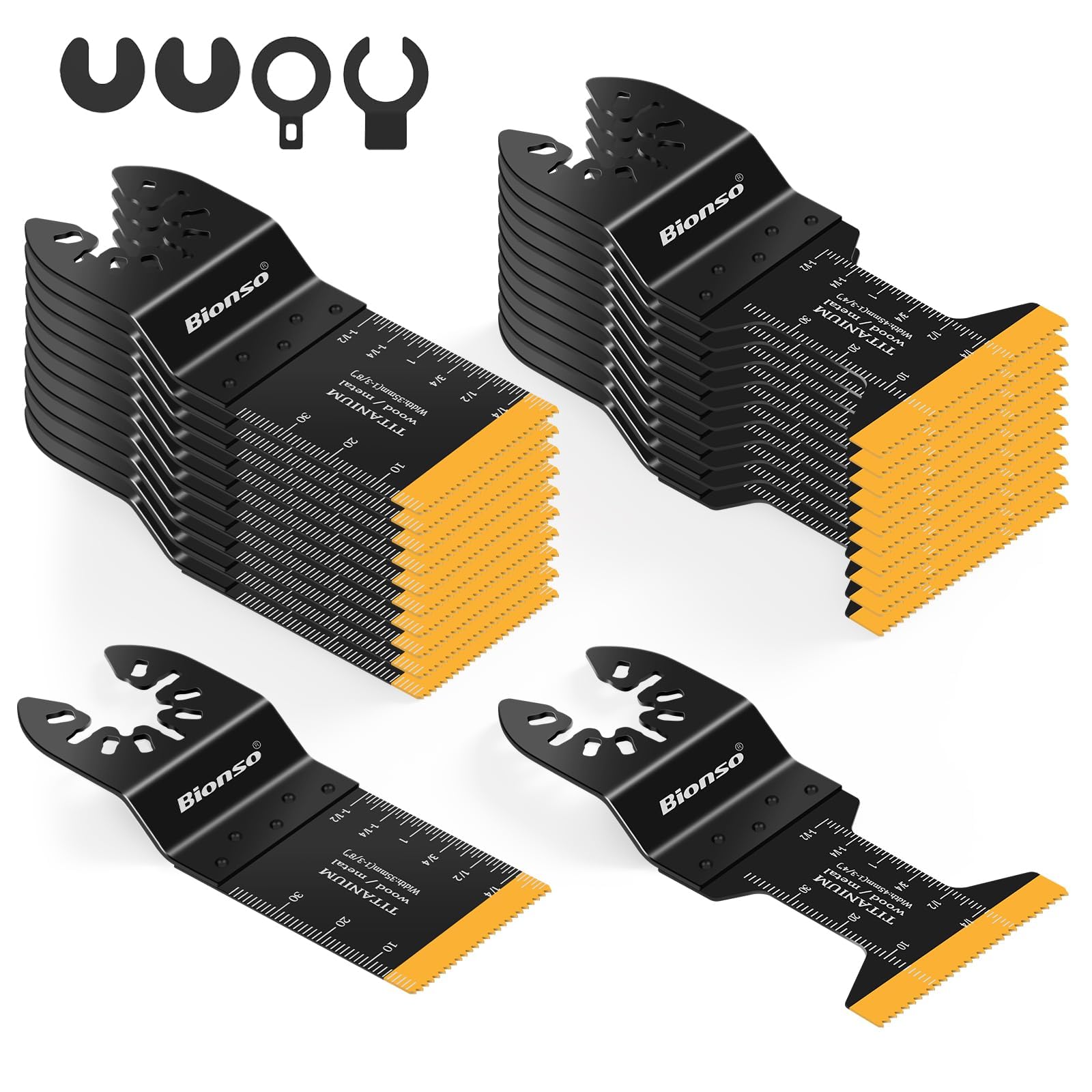 Photo 1 of Bionso 22PCS Titanium Oscillating Tool Blade Cuts Metal and Wood, Sharp and Durable Multitool Blades, Multi Tool Blades Kits, Oscillating Saw Blades Fit Dewalt Milwaukee Ryobi Makita Worx Rockwell Wen