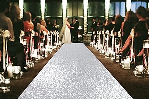 ShinyBeauty Silver Runner (4FTx15FT) Sequin Aisle Runner for Wedding Ceremony