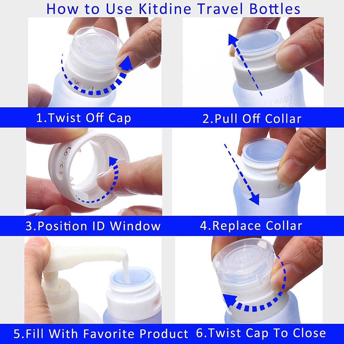 Kitdine Squeezable & Refillable Silicone Travel Bottles Containers - For Shampoo, Conditioner, Lotion, Toiletries - 4 Pack (3OZ, Pink + Orange + Green + Purple) by Kitdine