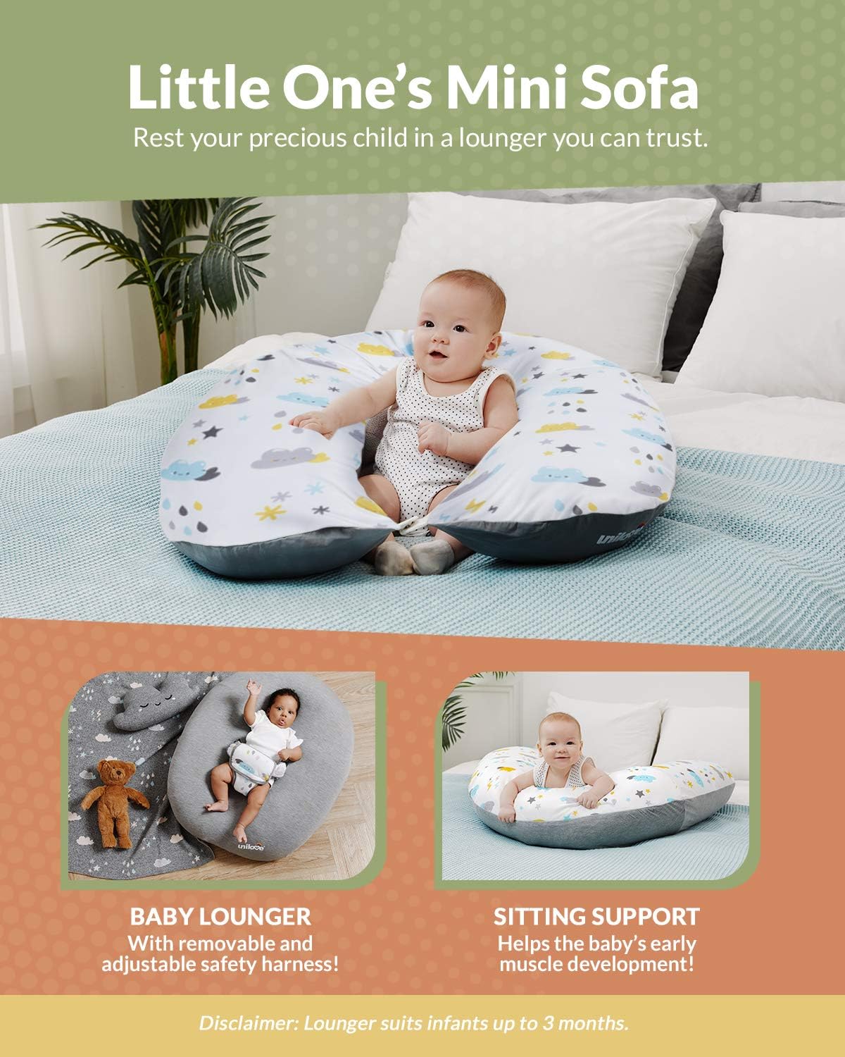 Unilove Pregnancy Pillow - Hopo 7-in-1 Full Body Maternity & Baby Pillow Converts to Newborn Lounger, Made w/ Soft Breathable Materials Perfect for Sleeping, Breastfeeding & Sitting, Bamboo Gray: Kitchen & Dining