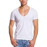 V Neck T Shirts Men Deep V Neck Tee Muscle Slim Fit Low Cut Stretch Tshirt