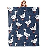 VANZEV Goose Fleece Blanket Gifts for Kids and Adults, Cute Animal Cozy Throw Blankets, Soft Warm Plush Goose Blanket with White Geese Pattern for Home Decor, 50x60 inches