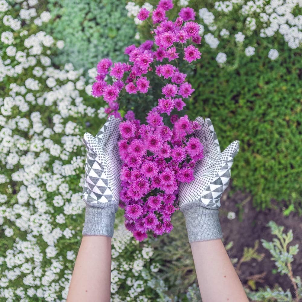 Hortem 3 Pairs Women Garden Gloves, Ladies Gardening Gloves Medium, Non-Slip Grip Garden Gloves for Yard, Cleaning, Fishing with Soft PVC Dots: Clothing