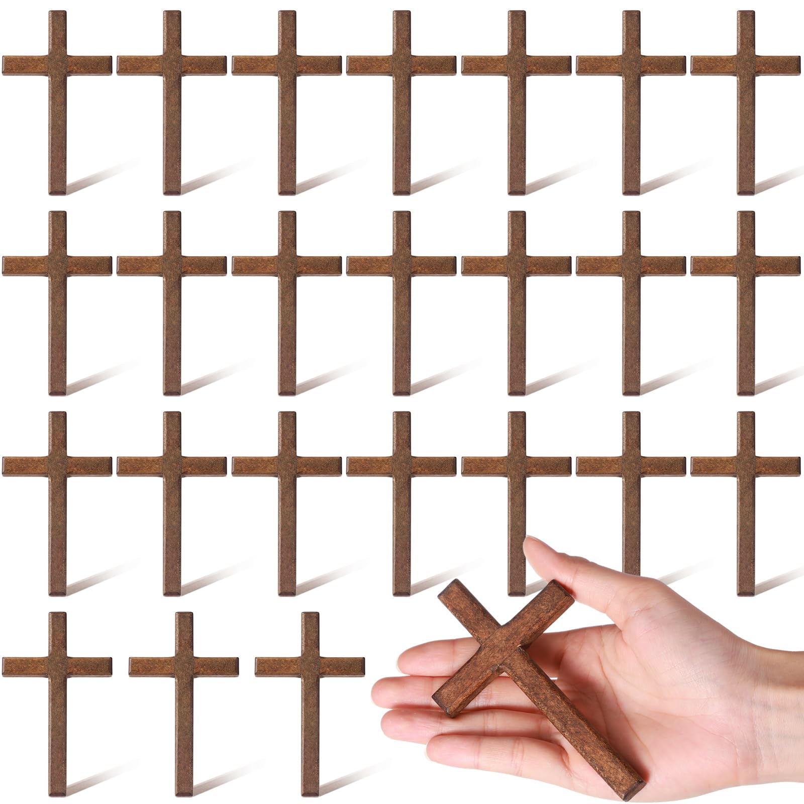 Photo 1 of Bucherry 24 Pcs Solid Wooden Hand Crosses Bulk 4.72 x 2.76 Inch Pocket Wooden Holding Hand Comfort Crosses for Religious Christian Gift Craft & Art, Pray, Easter, Church, Communion