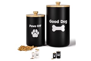 HB DESIGN CO. Dog Treat Container Airtight Set of 2 - 9x5 & 7x4 inch Ceramic Dog Treat Jars for Kitchen Counter with Airtight Lids - 11 Cup Capacity Pet Treat Container Set - Doggie Cookie Jar - Big Treats Canister