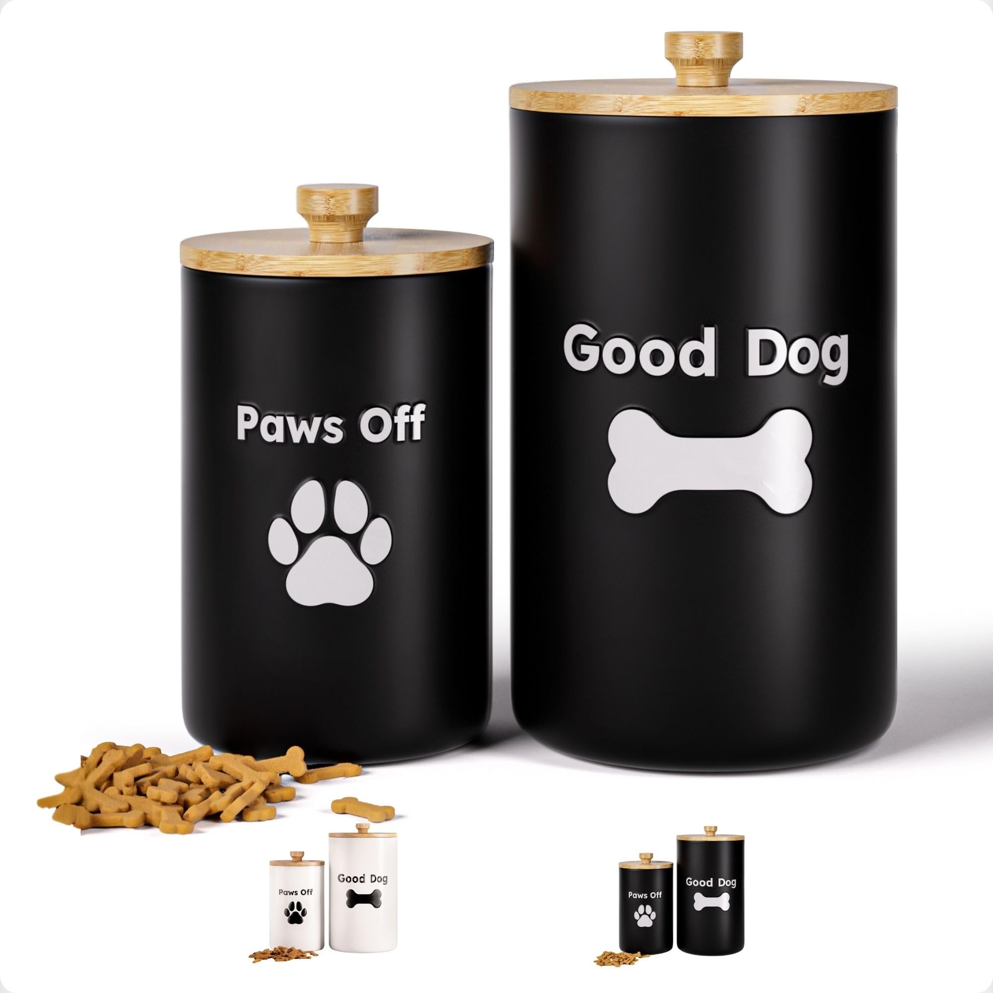 Photo 1 of (SEE NOTES)  Dog Treat Container Airtight Set of 2 - 9x5 & 7x4 inch Ceramic Dog Treat Jars for Kitchen Counter with Airtight Lids - 11 Cup Capacity Pet Treat Container Set - Doggie Cookie Jar - Big Treats Canister