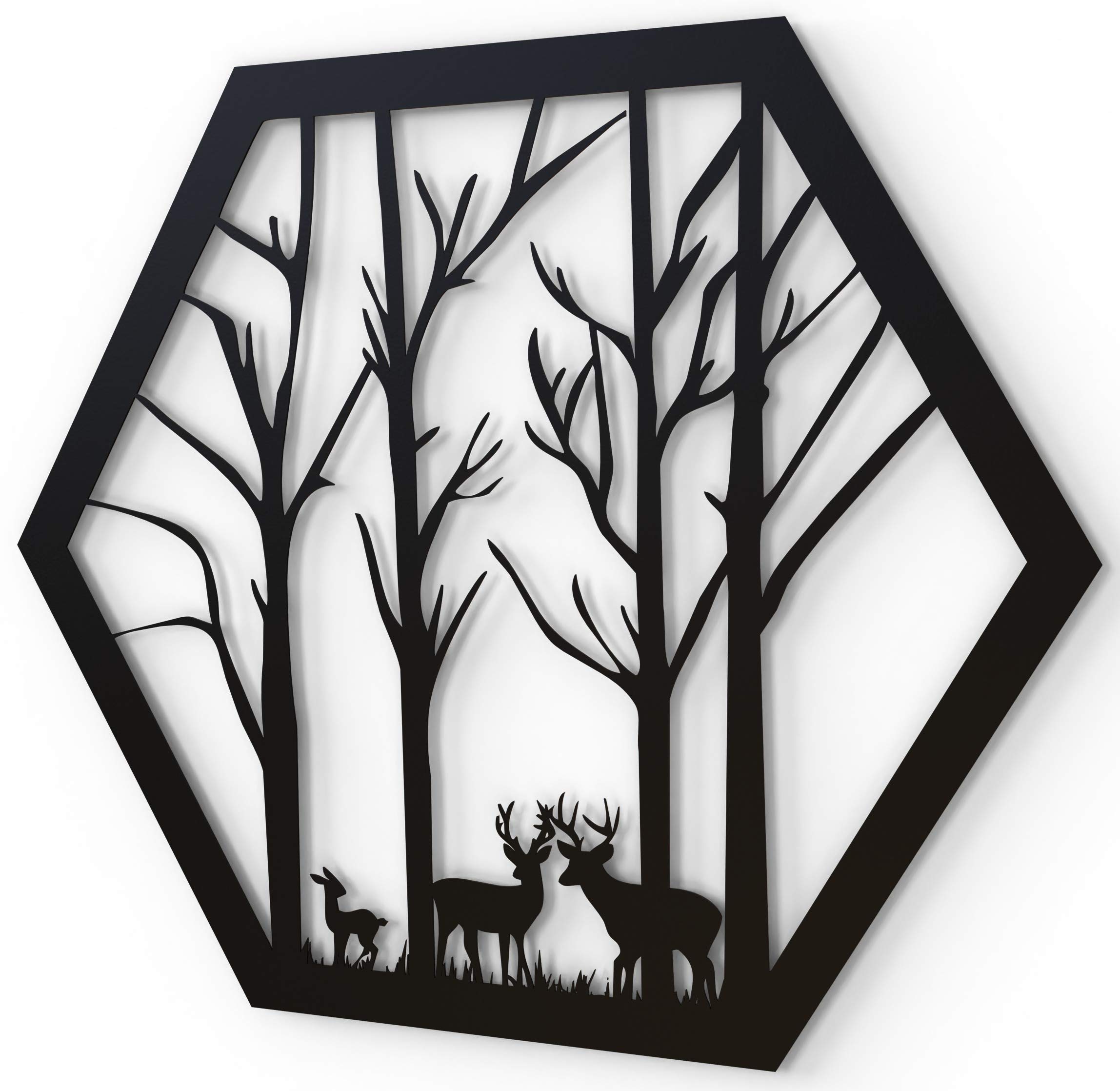 JustComfy Modern Black Metal Wall Art 37 x 32 cm Deer Family Motif for Living Room and Hallway