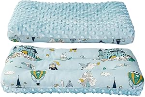 Reidio 1Pcs Toddler Pillow Double Sided Breathable Soft Cotton & Minky Dot Fabric Kids Pillow Cute Small Pillow Machine Washa