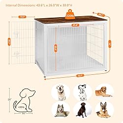 DWANTON Dog Crate Furniture with Cushion, Wooden