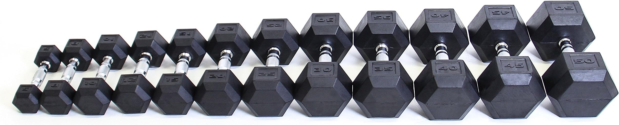 Pair of PowerFit Rubber Hex Dumbbells (8lb)