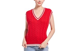 RefindWin Women's Casual V Neck Cable Knit Sweater Vest Solid Sleeveless Tank Tops Women Vest