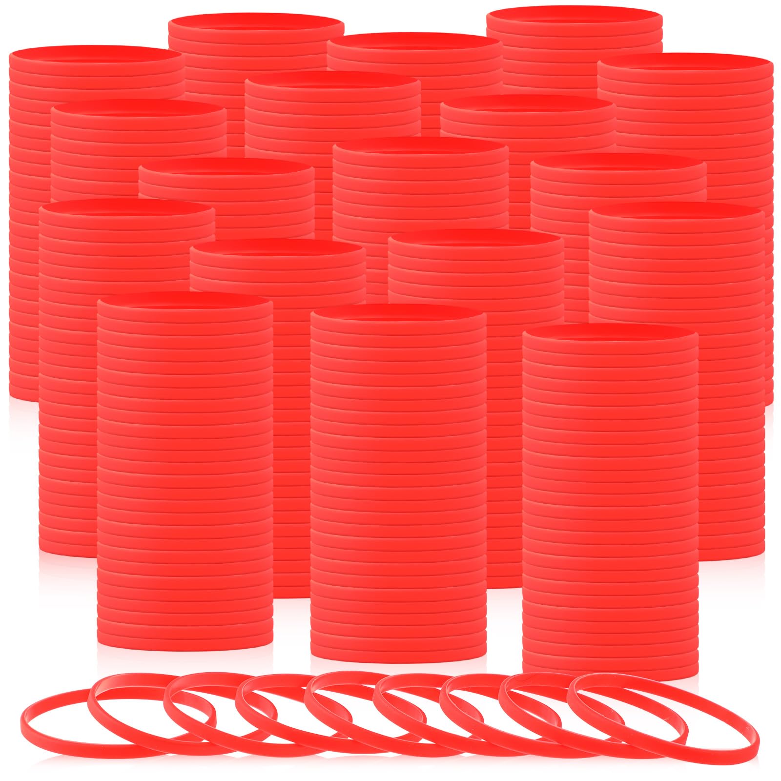 Photo 1 of Liliful 400 Pcs Silicone Wristbands Solid Color Silicone Bracelets Blank Rubber Sports Rubber Wristbands Bracelets Stretch Bands for Adults Men Women Teen(Red)