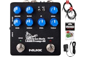 BRISKDROP NUX Melvin Lee Davis NBP-5 Bass Preamp and DI Bundle with 2 Instrument Cables, Dunlop Pick Pack, and Power Supply