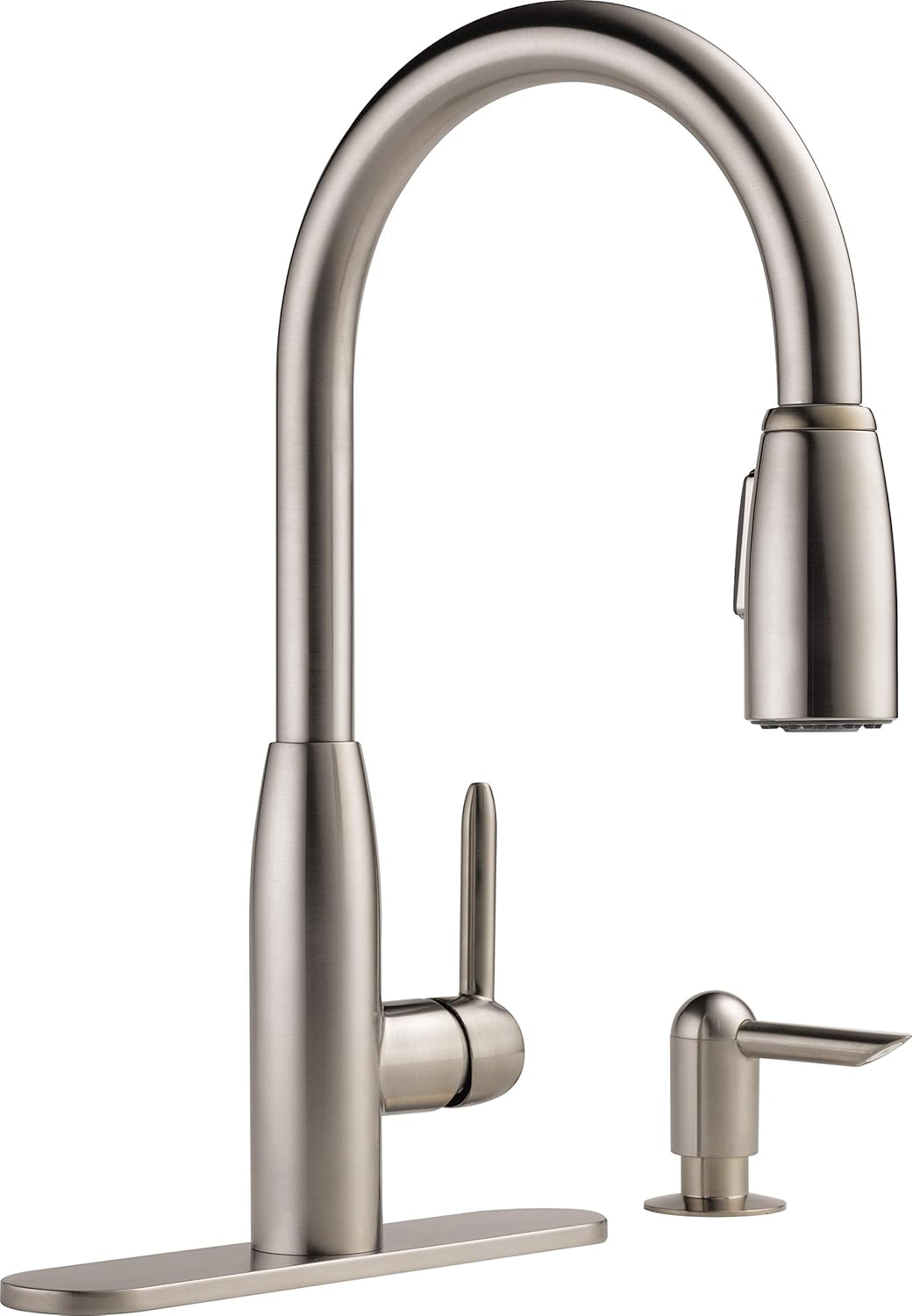 Peerless Single-Handle Kitchen Sink Faucet with Pull Down Sprayer and Soap Dispenser, Stainless P88103LF-SSSD-L