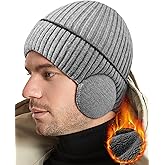 BEACE Winter Fleece Line Beanie Knit Hats with Ear Flaps for Men Women,Warm Thermal Stocking Caps for Outdoor Cold Weather